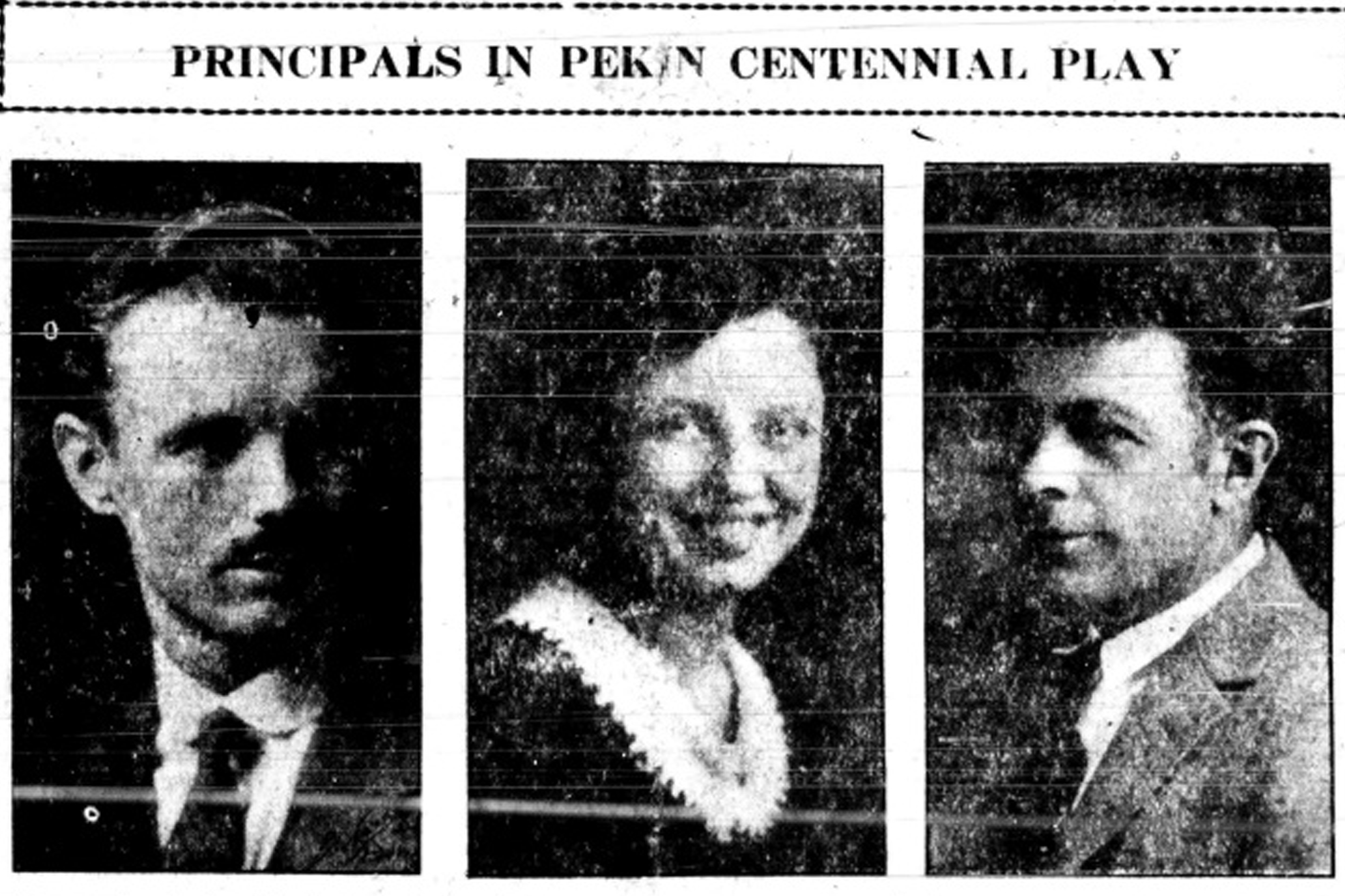 Tuesday, July 1, 1924 newspaper article featuring Pekin's Centennial play